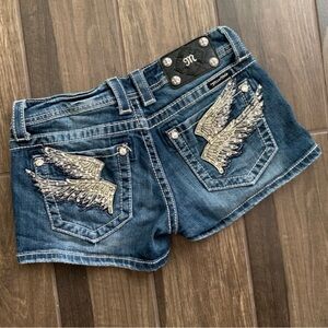 Miss Me Low Rise Angel Wing Embroidered Denim Shorts Sz 27